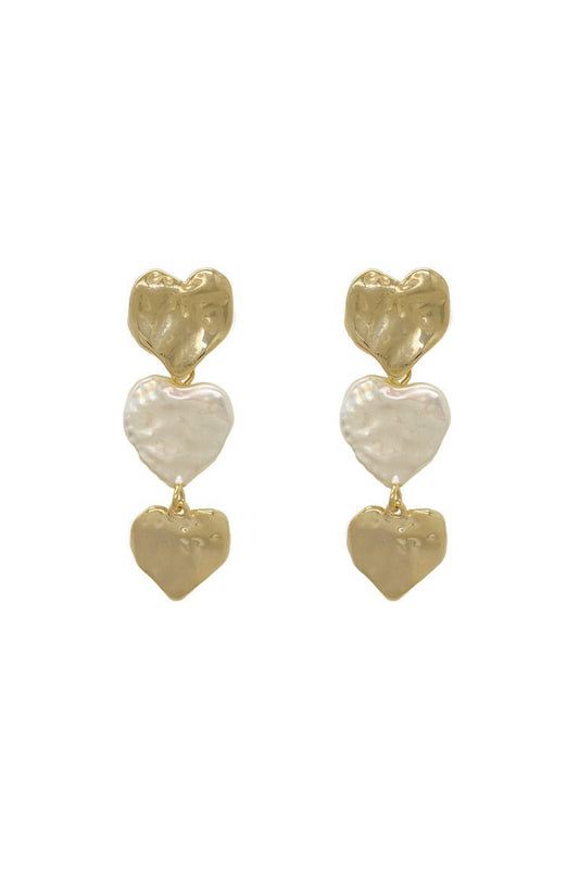 Gold Heart Shape Pearl Earrings