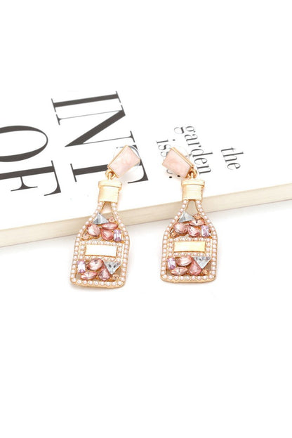 Champagne Bottle Earrings Rhinestone Crystal