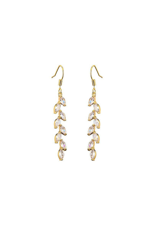 Rhinestone Leaf Dangle Earrings Crystal Drop
