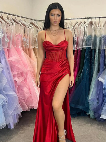 Sheer Corset Beaded Mermaid Long Formal Dresses