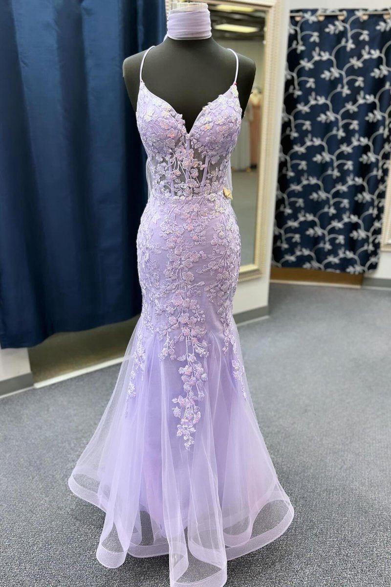 Sage Spaghetti Straps Mermaid Prom Dresses with Appliques