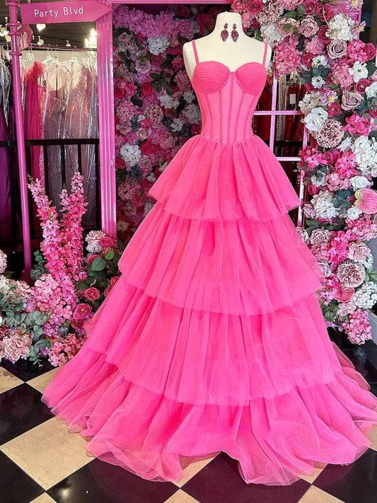 Ball Gown Tie Tulle Long Prom Dresses