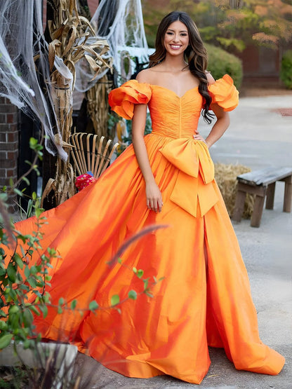 Sweetheart Pleated A-line Prom Dresses with Bow