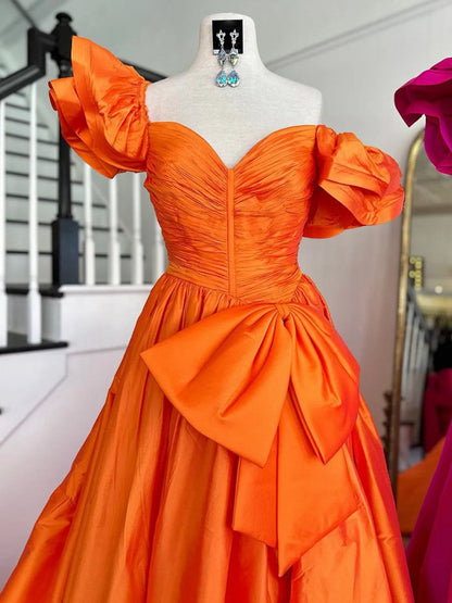 Sweetheart Pleated A-line Prom Dresses with Bow