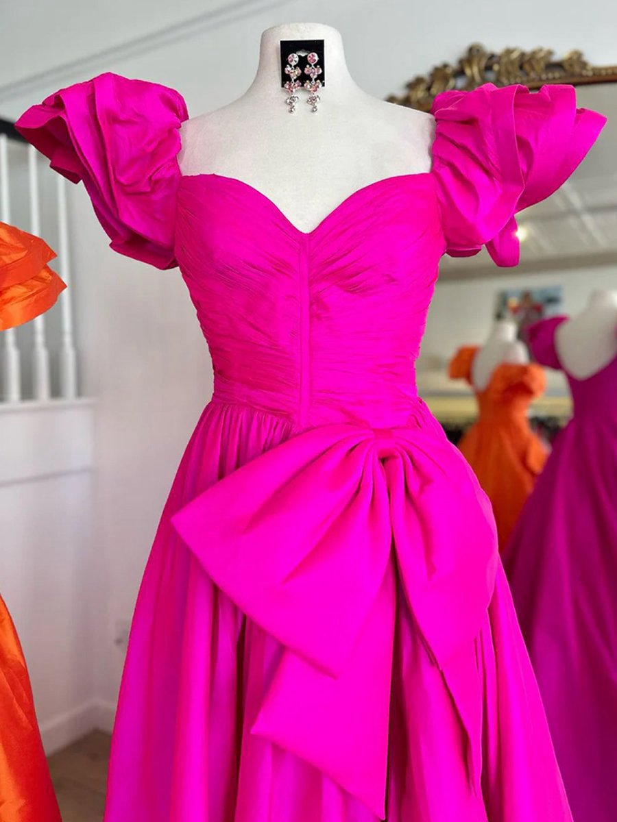 Sweetheart Pleated A-line Prom Dresses with Bow
