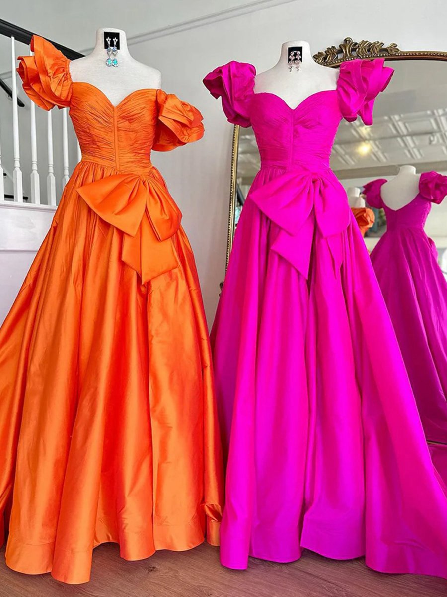 Sweetheart Pleated A-line Prom Dresses with Bow