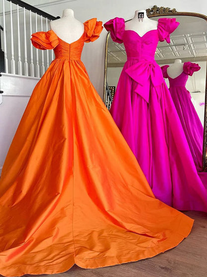 Sweetheart Pleated A-line Prom Dresses with Bow