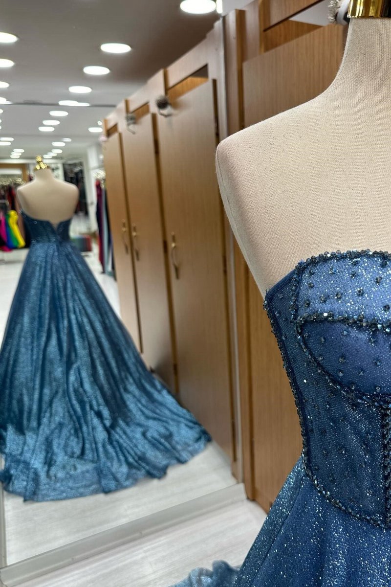 Sequin Beaded Sweetheart A-line Long Prom Dresses