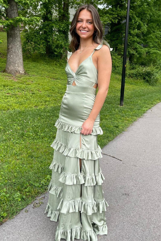 Knotted Sage Ruffles Mermaid Tie dMaxi Dresses