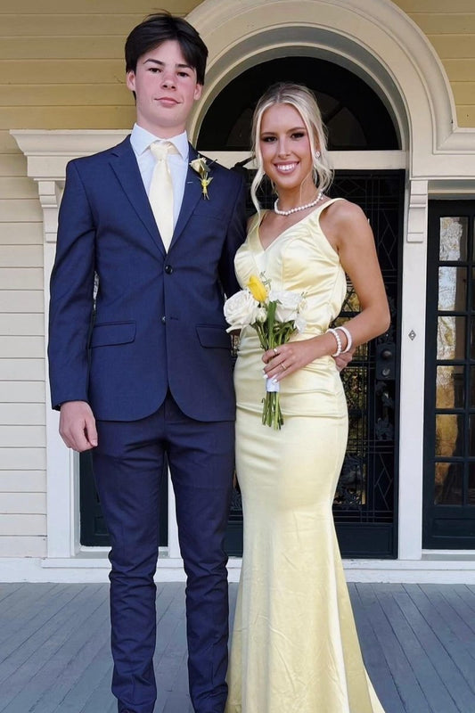 Mermaid Satin V Neck Long Party Dresses