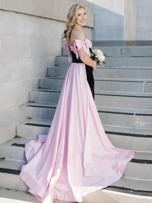 Off the Shoulder Mermaid Long Velvet Prom Dresses with Bows