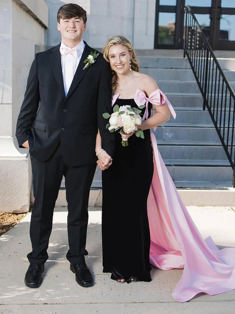 Off the Shoulder Mermaid Long Velvet Prom Dresses with Bows