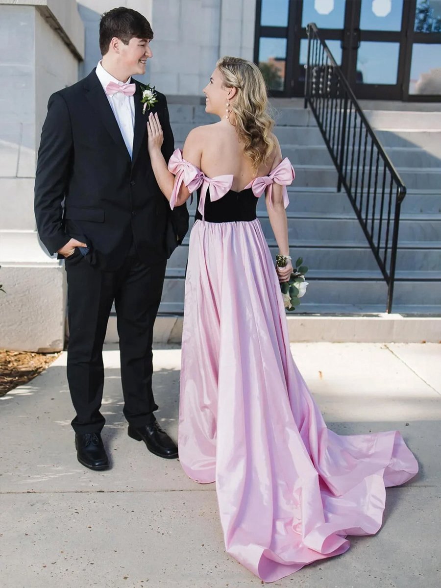 Off the Shoulder Mermaid Long Velvet Prom Dresses with Bows