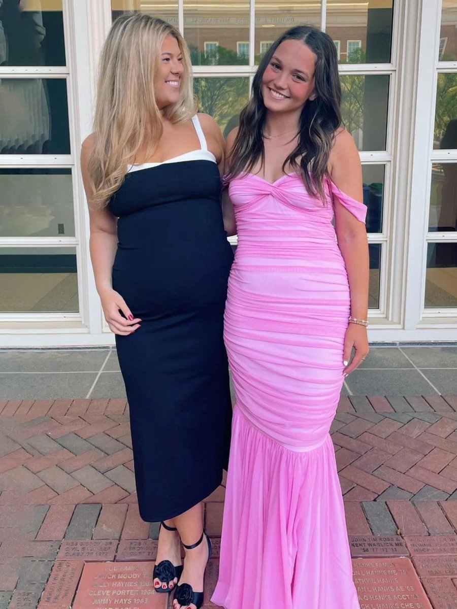 Off Shoulder Ruched Long Prom Dresses with Ruffle Hem