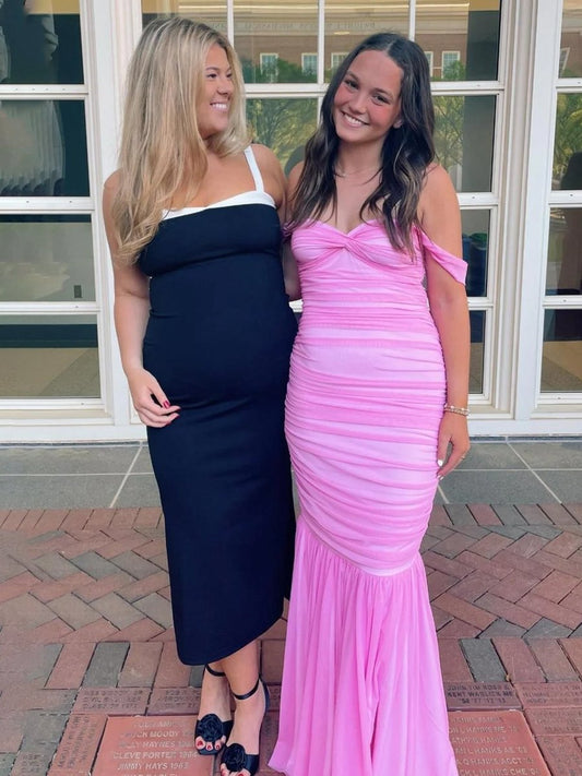 Off Shoulder Ruched Long Prom Dresses with Ruffle Hem