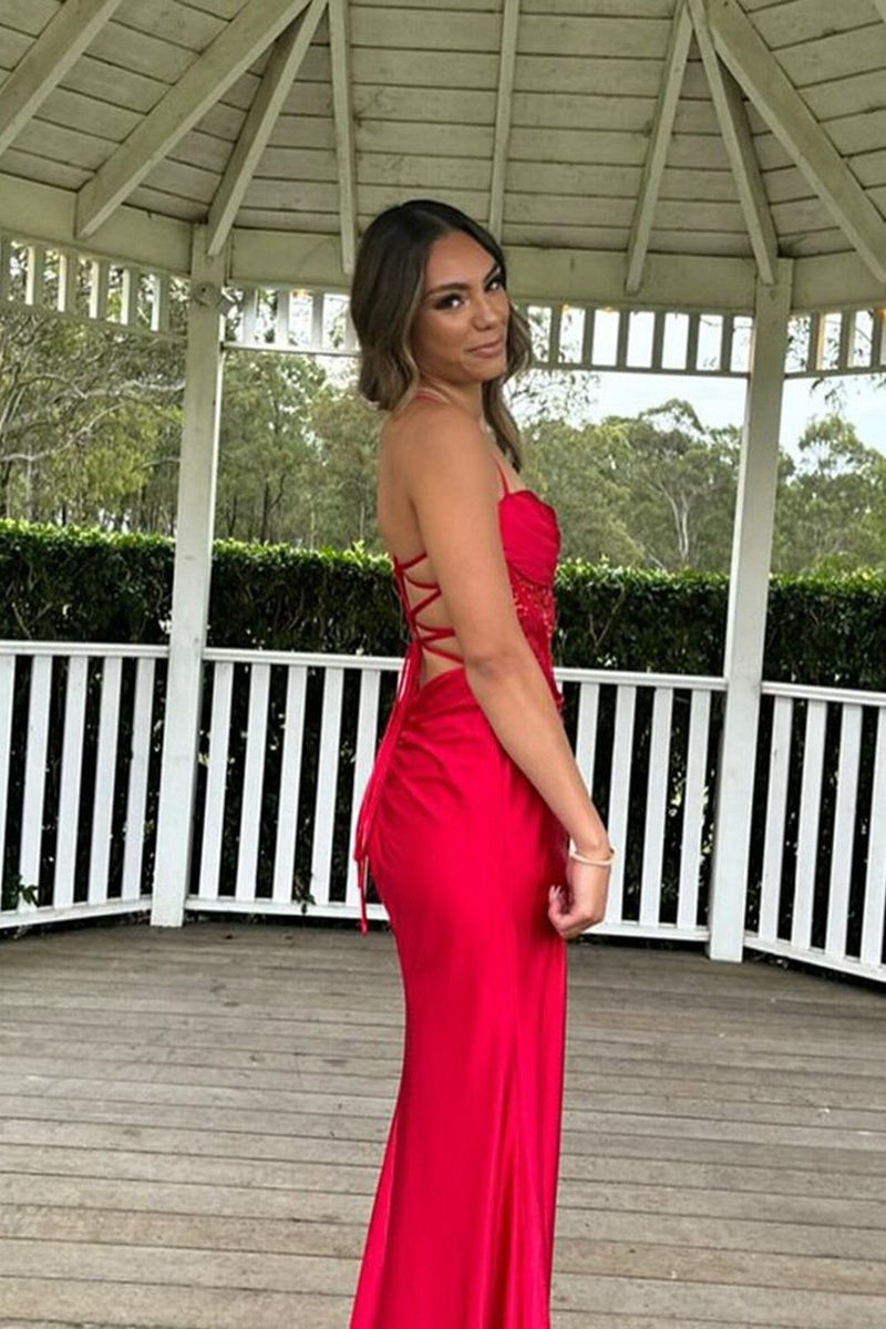 Sage Scoop Neck Satin Mermaid Long Prom Dresses with Slit