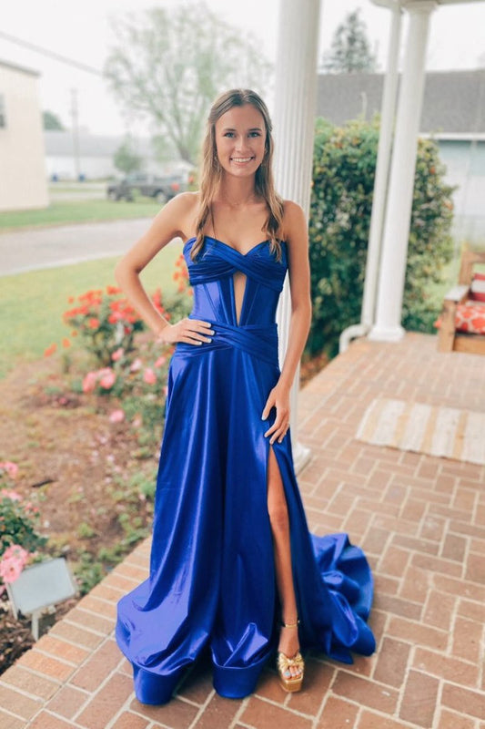A-line Sweetheart Keyhole Long Prom Dresses