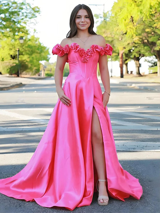 Off the Shoulder Corset Bodice A-line Prom Dresses