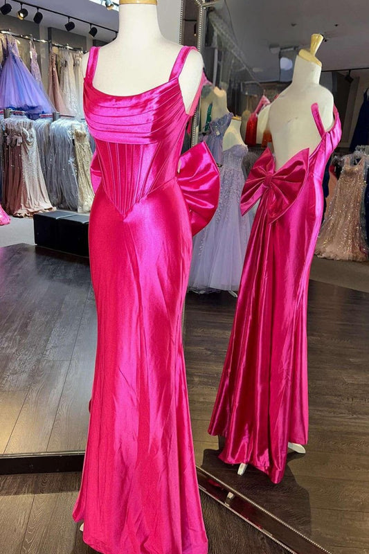 Straps Satin Mermaid Formal Gown with Bow