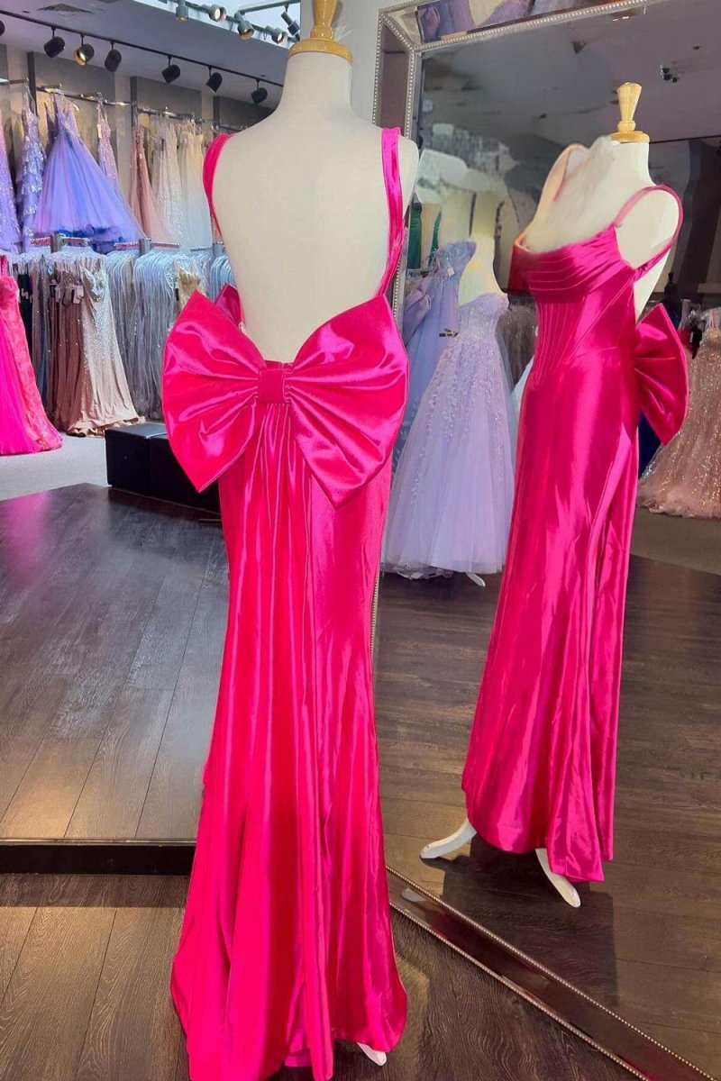 Straps Satin Mermaid Formal Gown with Bow