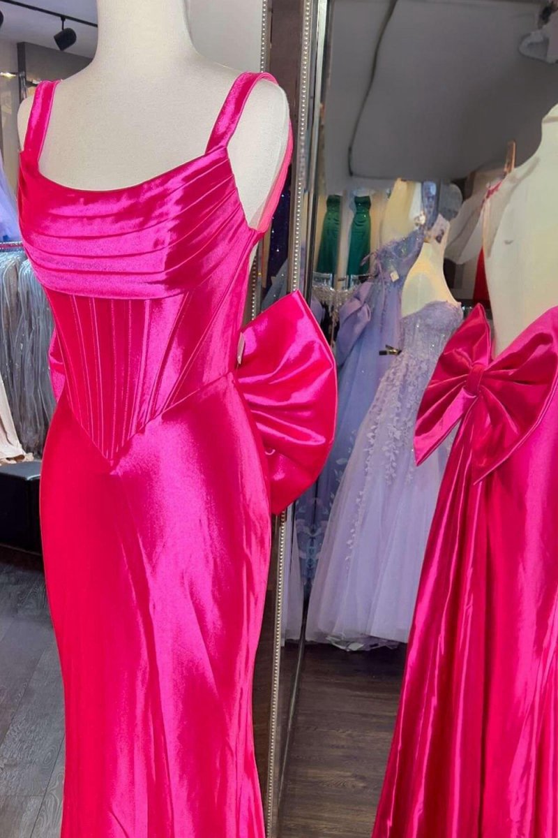 Straps Satin Mermaid Formal Gown with Bow