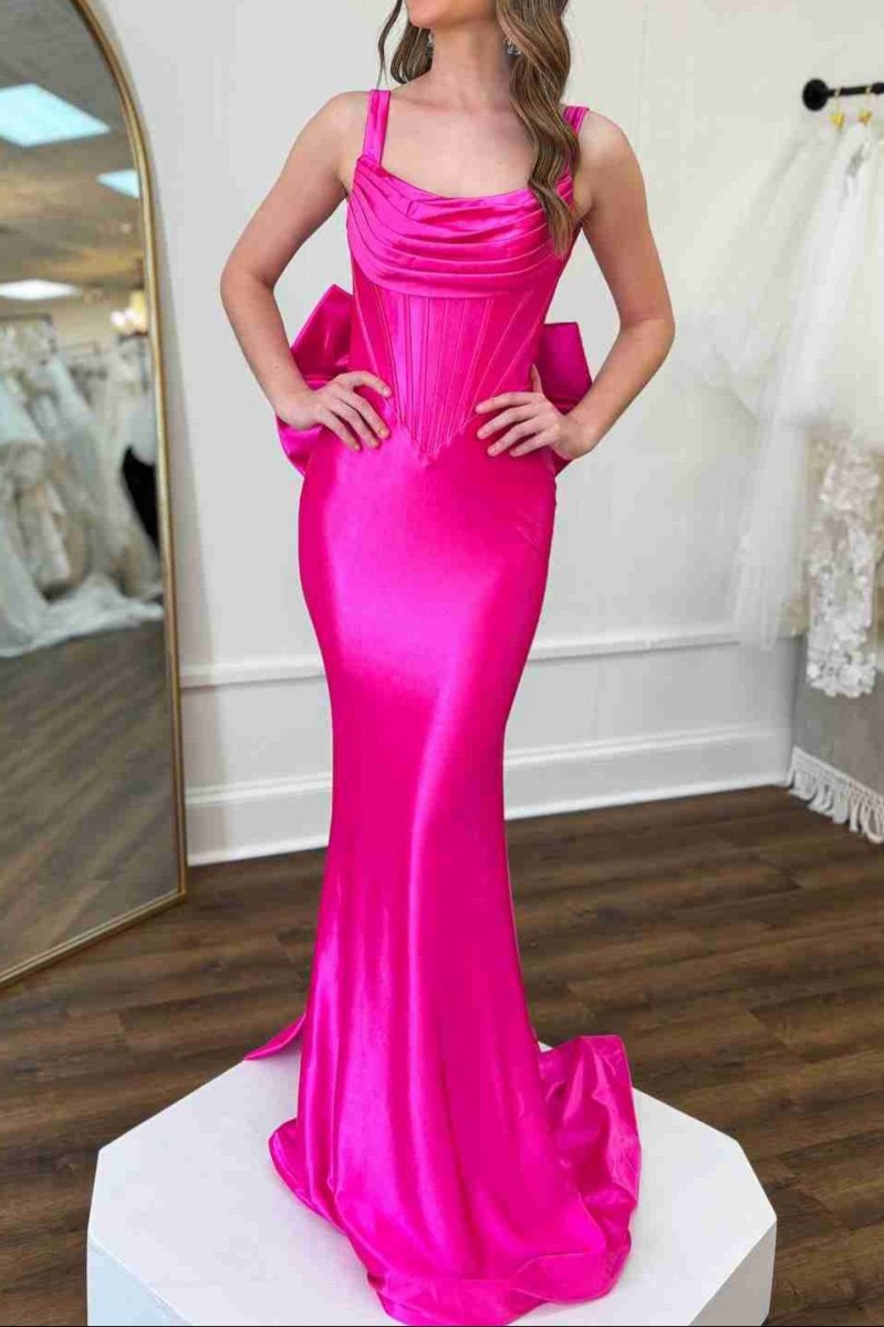 Straps Satin Mermaid Formal Gown with Bow