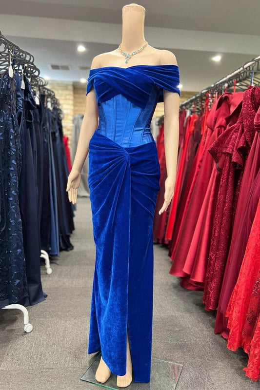 Velvet Off-the-Shoulder Twist-Knot Sheath Formal Gown