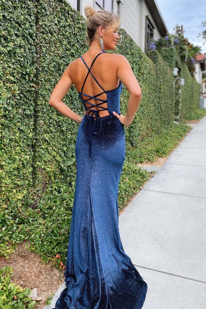 Mermaid Velvet Corset Lace-Up Long Formal Dresses with Slit