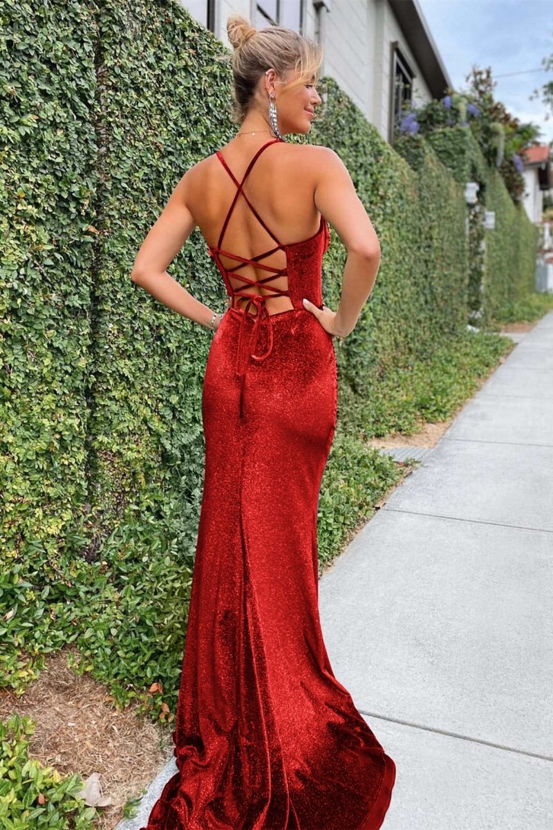 Mermaid Velvet Corset Lace-Up Long Formal Dresses with Slit
