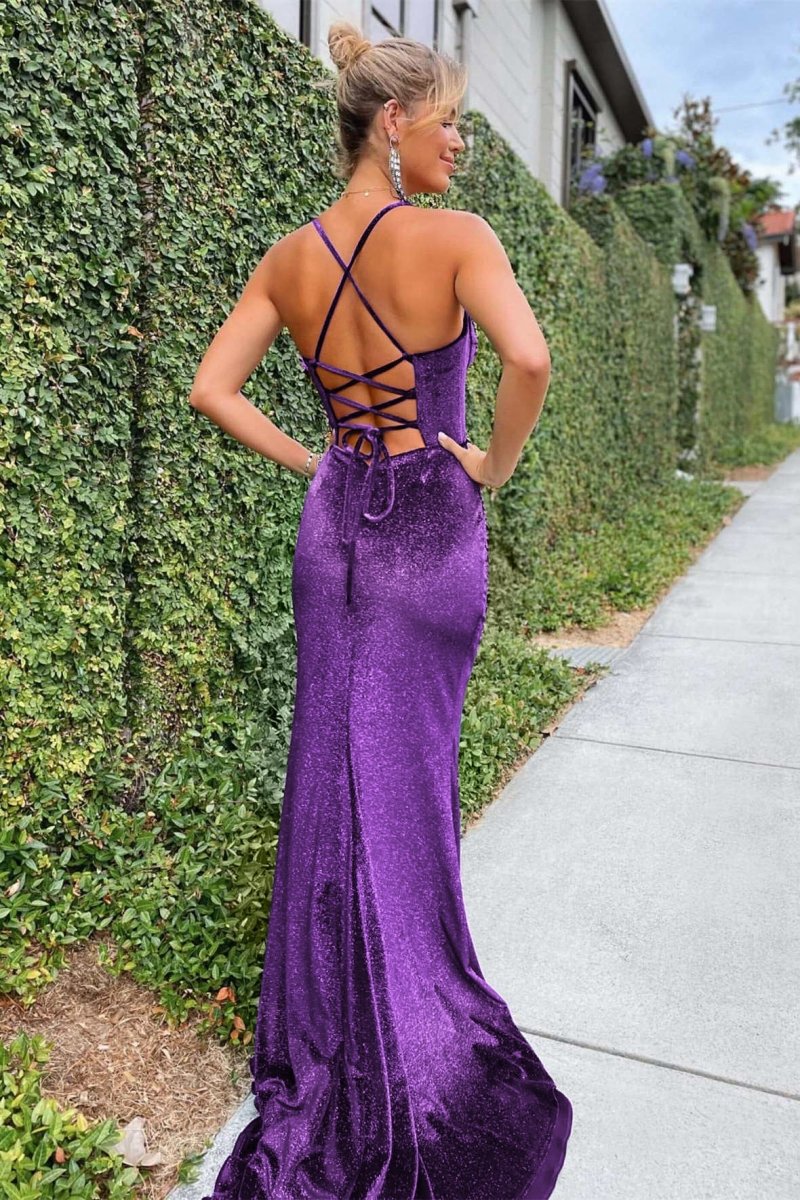 Mermaid Velvet Corset Lace-Up Long Formal Dresses with Slit