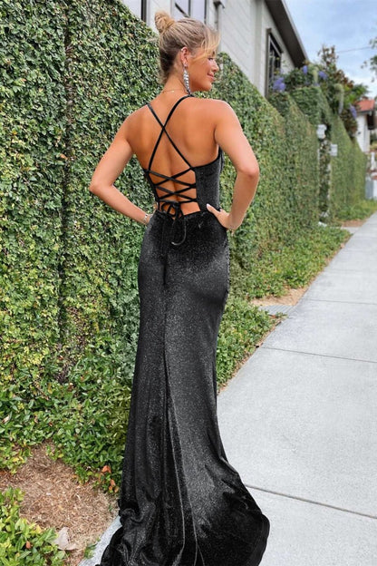Mermaid Velvet Corset Lace-Up Long Formal Dresses with Slit