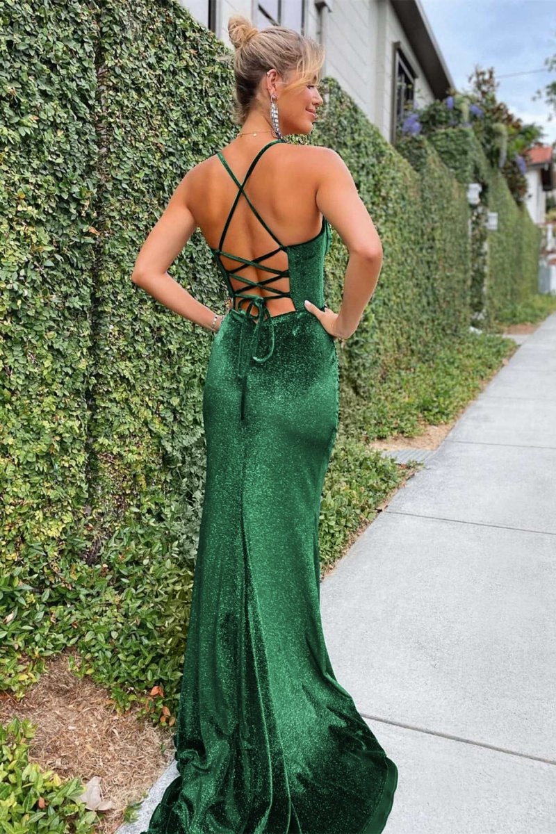 Mermaid Velvet Corset Lace-Up Long Formal Dresses with Slit
