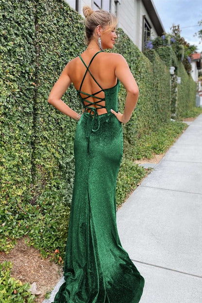 Mermaid Velvet Corset Lace-Up Long Formal Dresses with Slit
