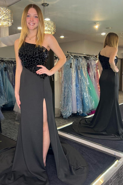 Cut Glass Mirror One-Shoulder Trumpet Long Formal Dresses with Slit