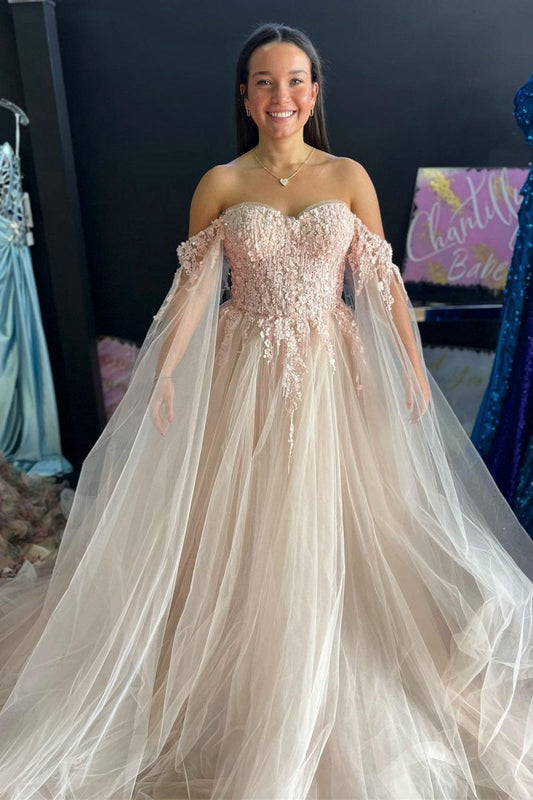 3D Floral Lace Off-the-Shoulder Ball Gown