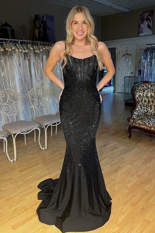 Scoop Neck Mermaid Prom Dresses with Beading