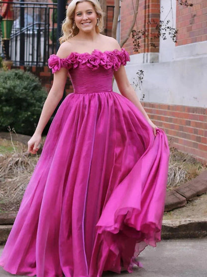 Off the Shoulder A-line Prom Dresses with 3D Floral
