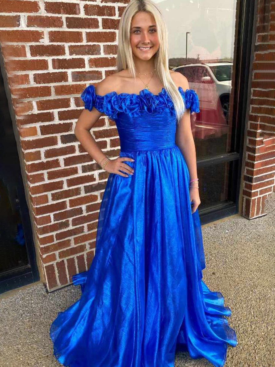 Off the Shoulder A-line Prom Dresses with 3D Floral