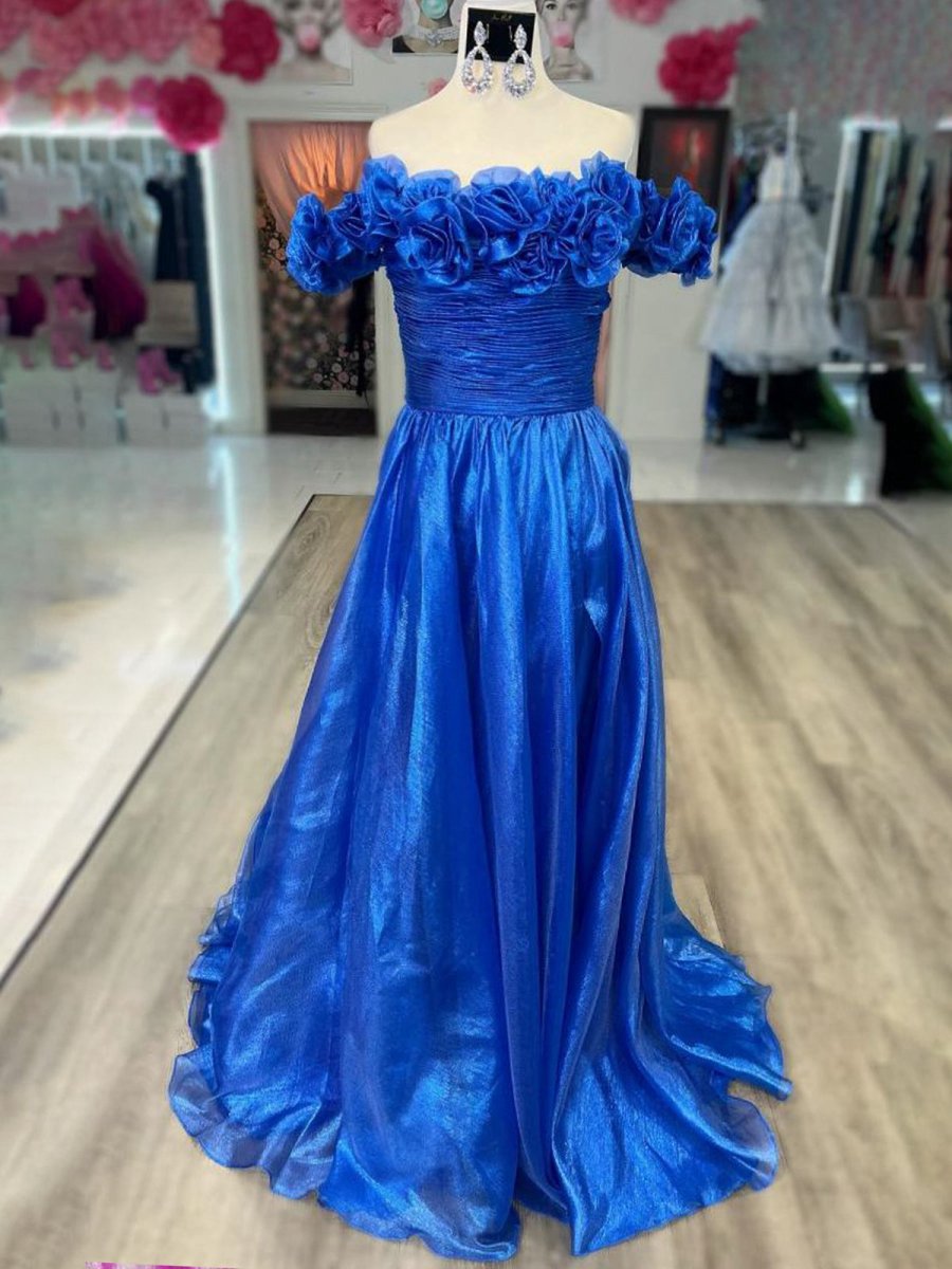 Off the Shoulder A-line Prom Dresses with 3D Floral