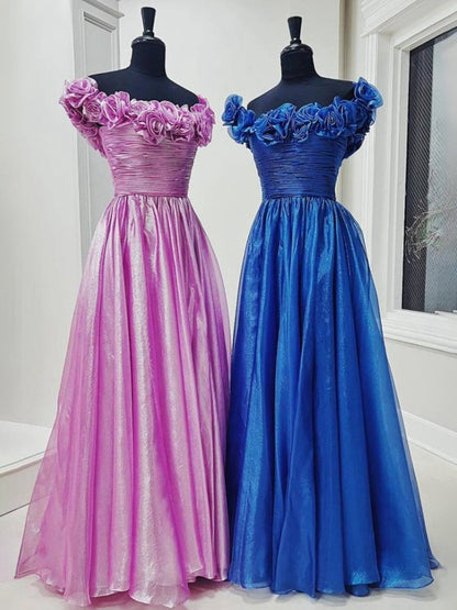 Off the Shoulder A-line Prom Dresses with 3D Floral