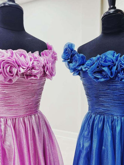 Off the Shoulder A-line Prom Dresses with 3D Floral