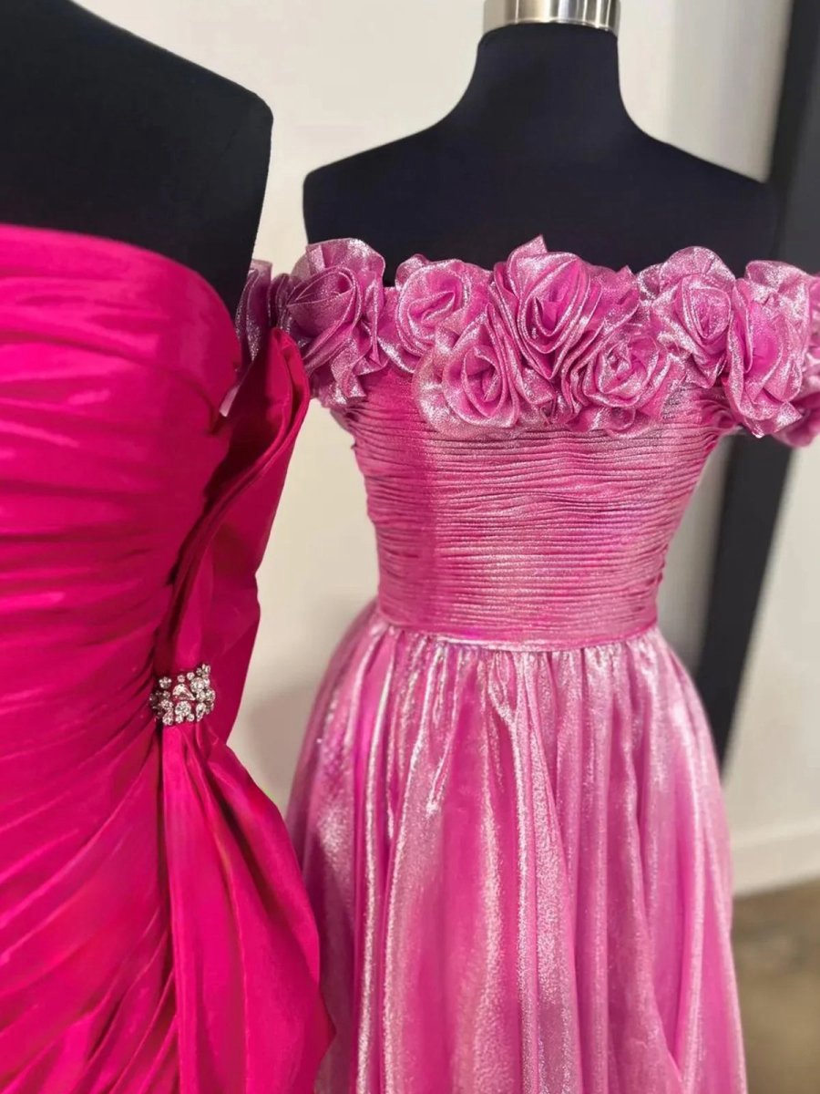 Off the Shoulder A-line Prom Dresses with 3D Floral