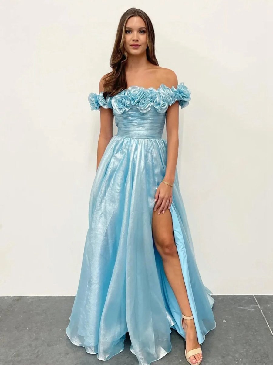 Off the Shoulder A-line Prom Dresses with 3D Floral
