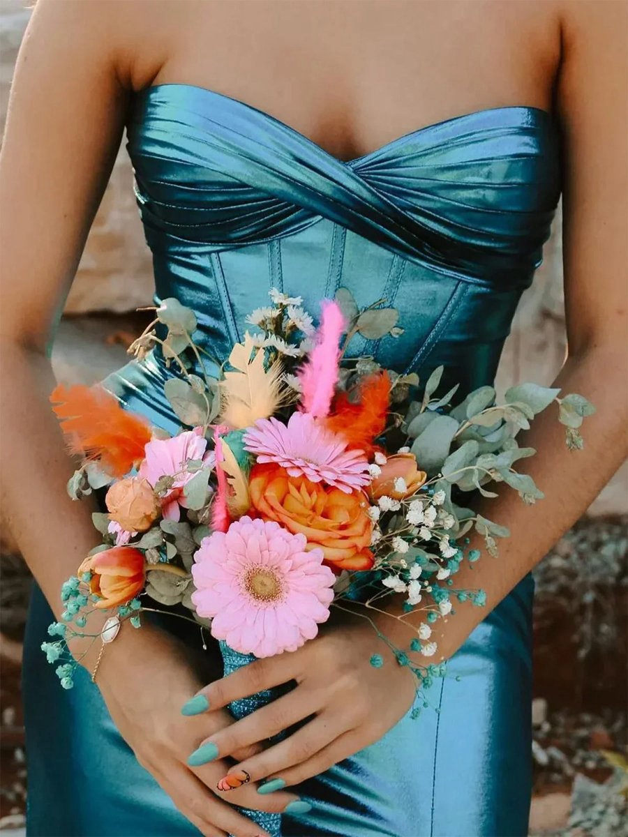 Mermaid Sweetheart Strapless Metallic Empire Prom Dresses with Side Slit