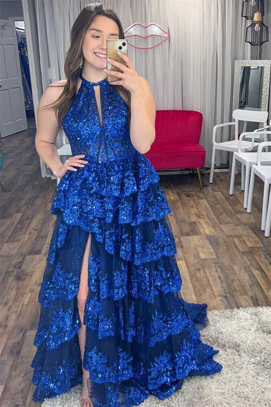 High Neck Sleeveless Empire Lace Tie Long Formal Dresses