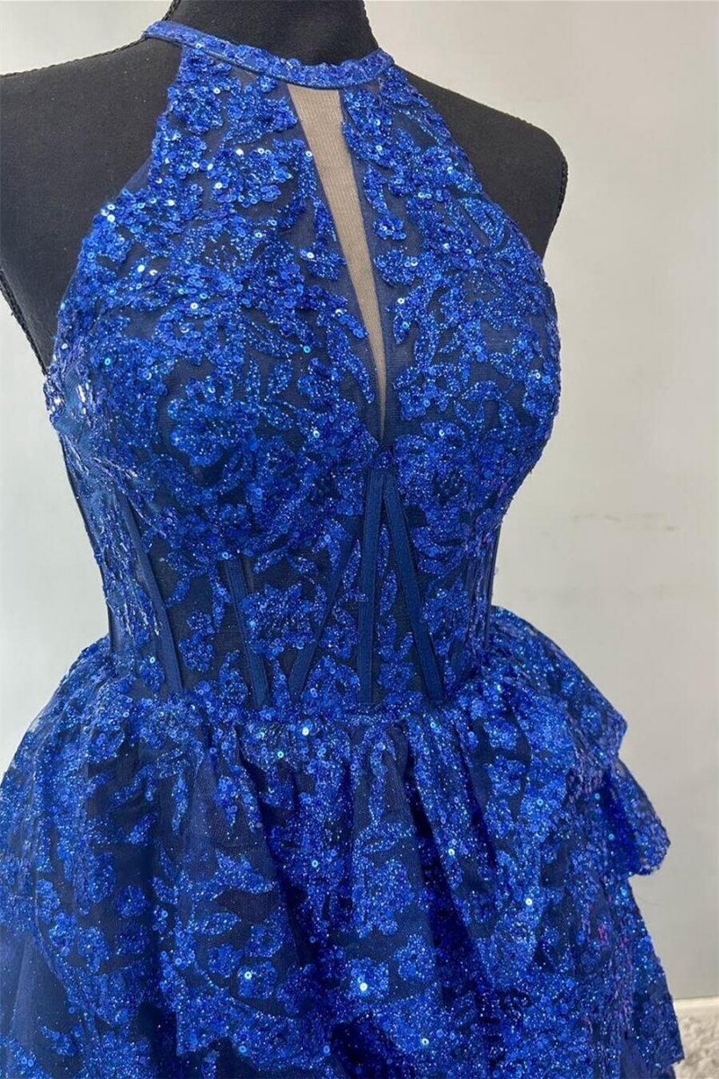 High Neck Sleeveless Empire Lace Tie Long Formal Dresses
