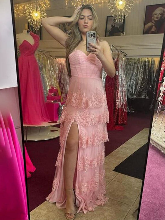 A-line Sweetheart Empire Lace Appliques Long Party Dresses