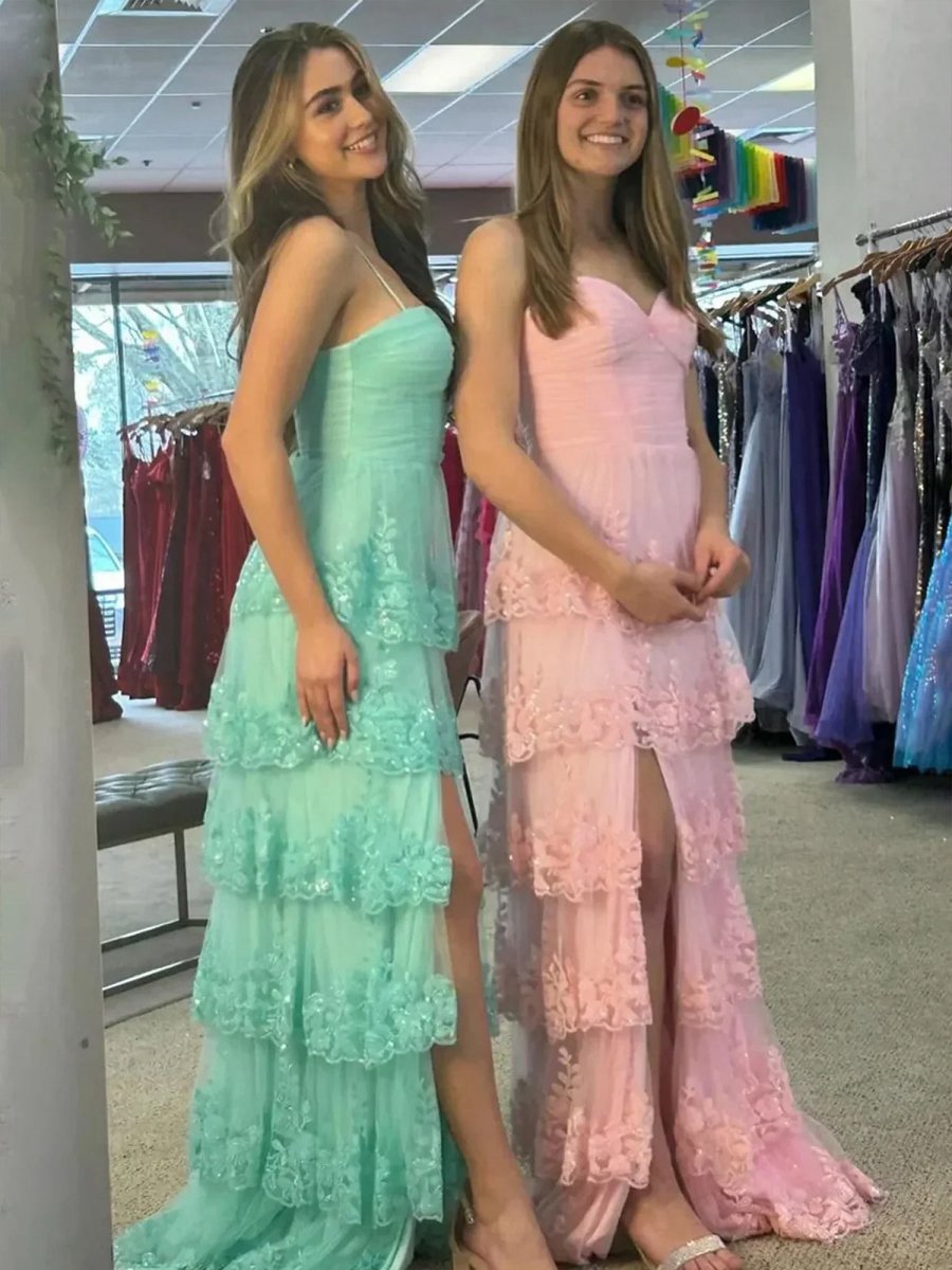 A-line Sweetheart Empire Lace Appliques Long Party Dresses