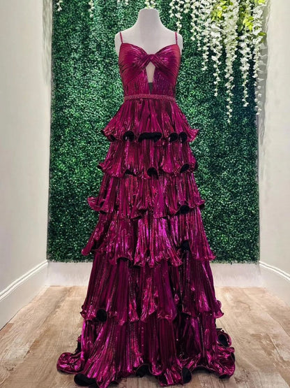 Sweetheart Spaghetti Straps Tie A-line Metallic Prom Dresses