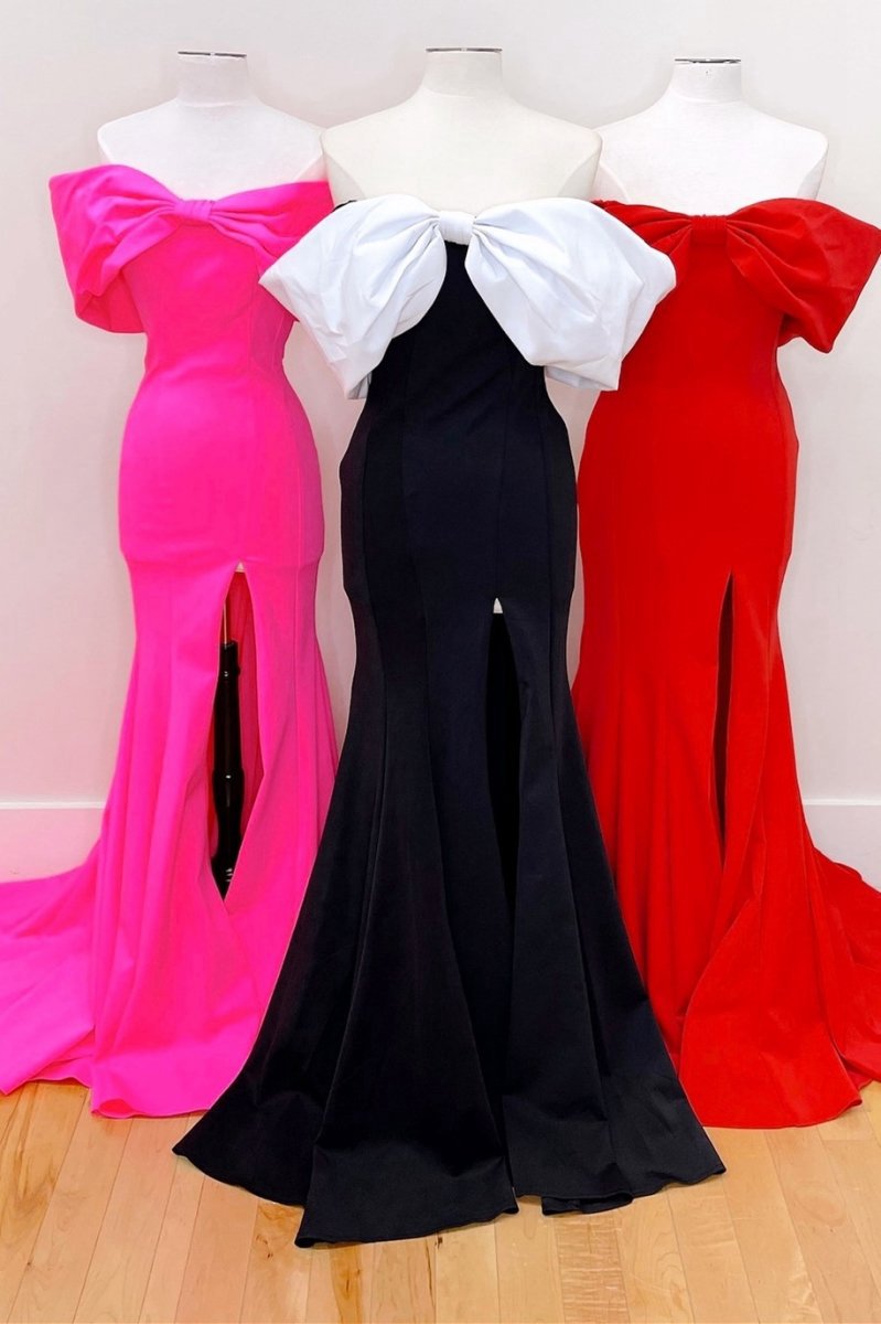 Off-the-Shoulder Bow Mermaid Gown with Slit
